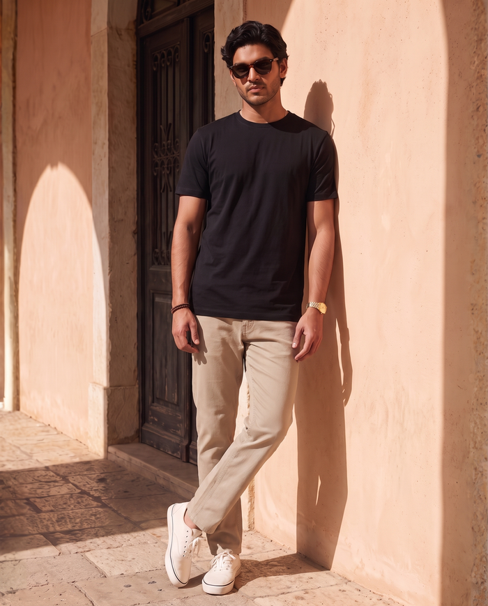 Black Organic Cotton Crew Regular Fit