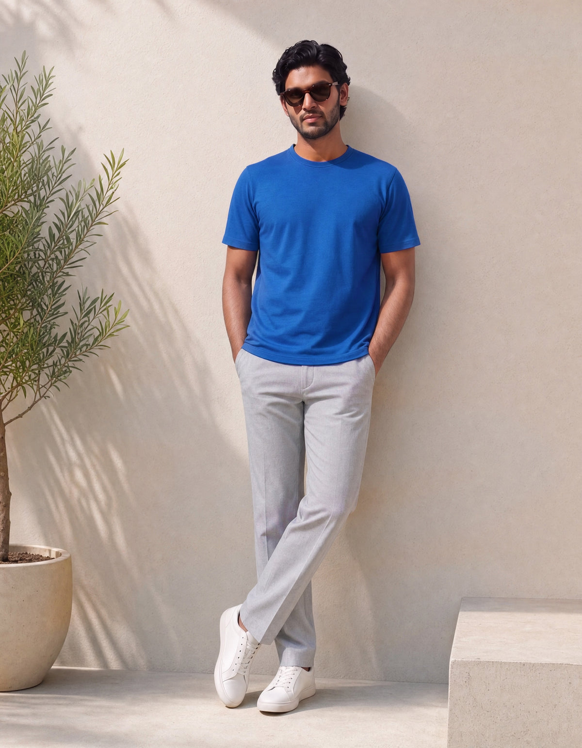 Blue Organic Cotton Crew Regular Fit