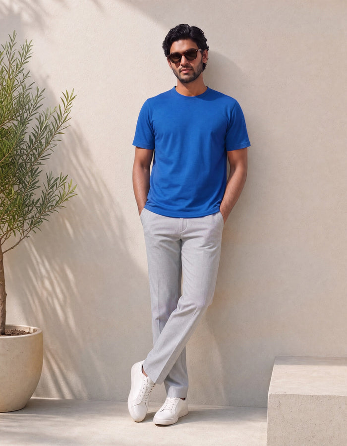 Blue Organic Cotton Crew Regular Fit