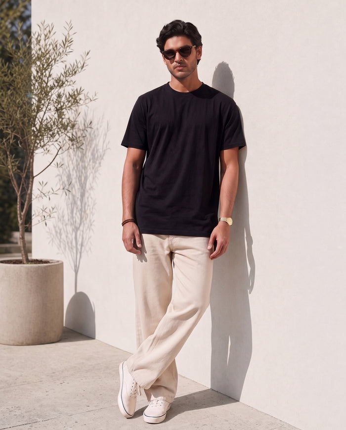 Black Organic Cotton Crew Relaxed Fit