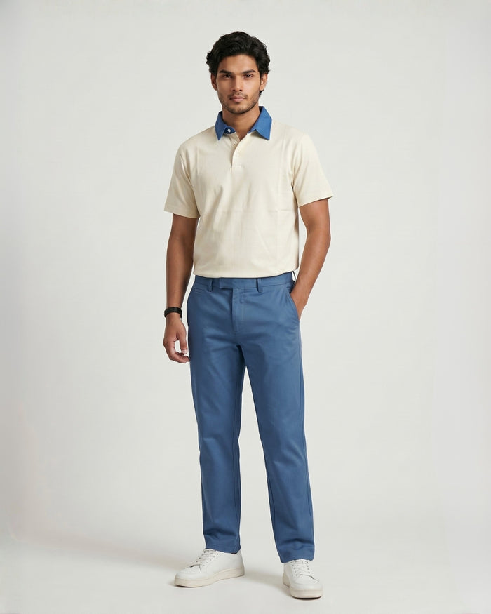 Cream Blue Organic Cotton Contrast Polo alternate view