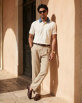 Cream Blue Organic Cotton Contrast Polo