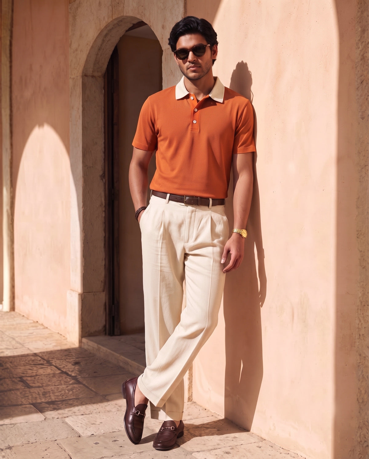 Rust / Cream Organic Cotton Contrast Polo
