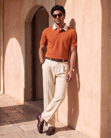 Rust / Cream Organic Cotton Contrast Polo