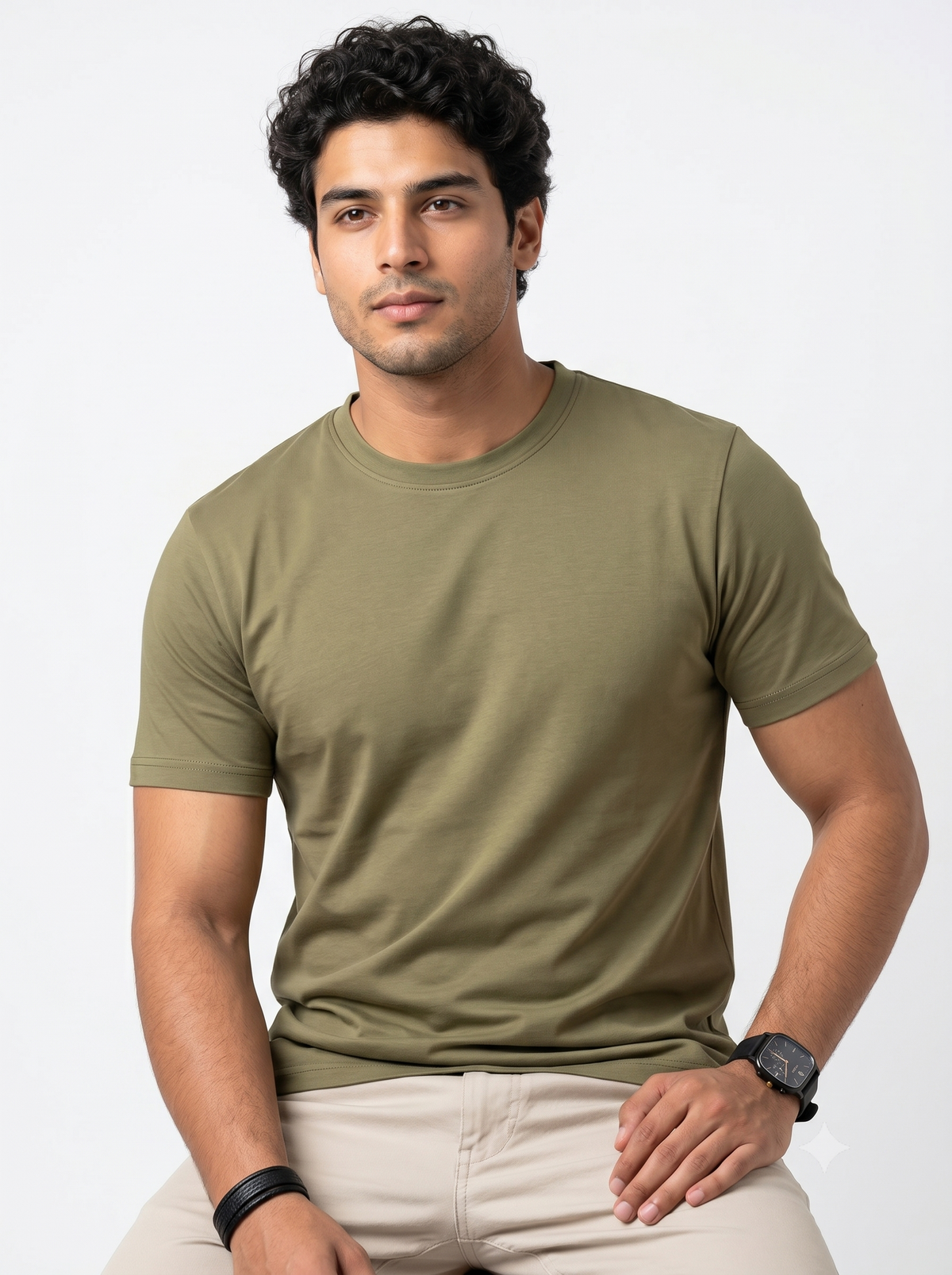 Olive Organic Cotton Crew Relaxed Fit