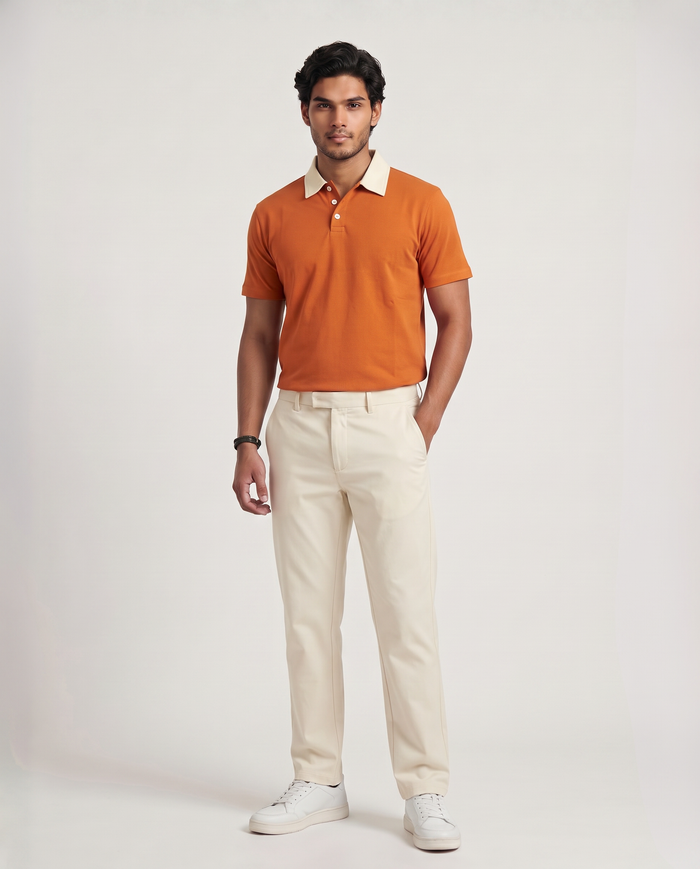 Rust / Cream Organic Cotton Contrast Polo alternate view