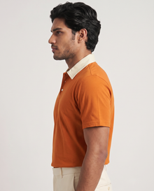 Rust / Cream Organic Cotton Contrast Polo