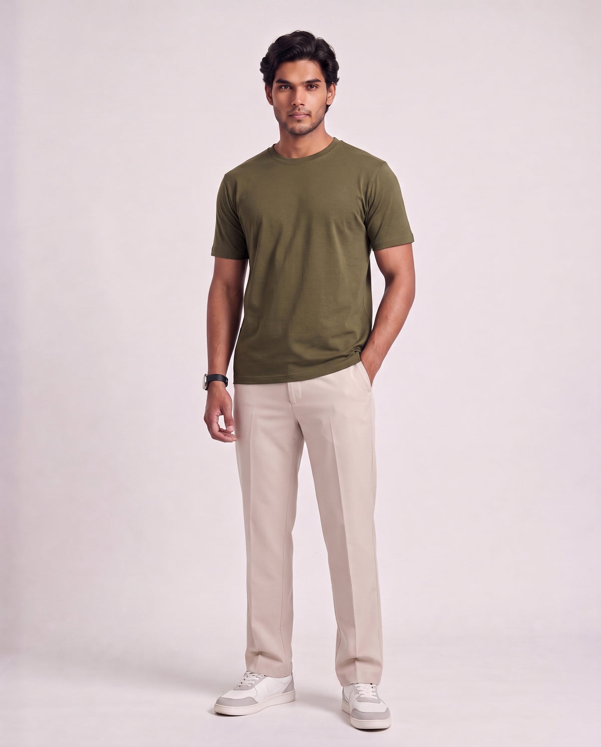Olive Organic Cotton Crew Regular Fit