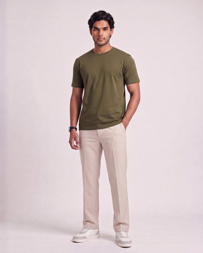 Olive Organic Cotton Crew Regular Fit
